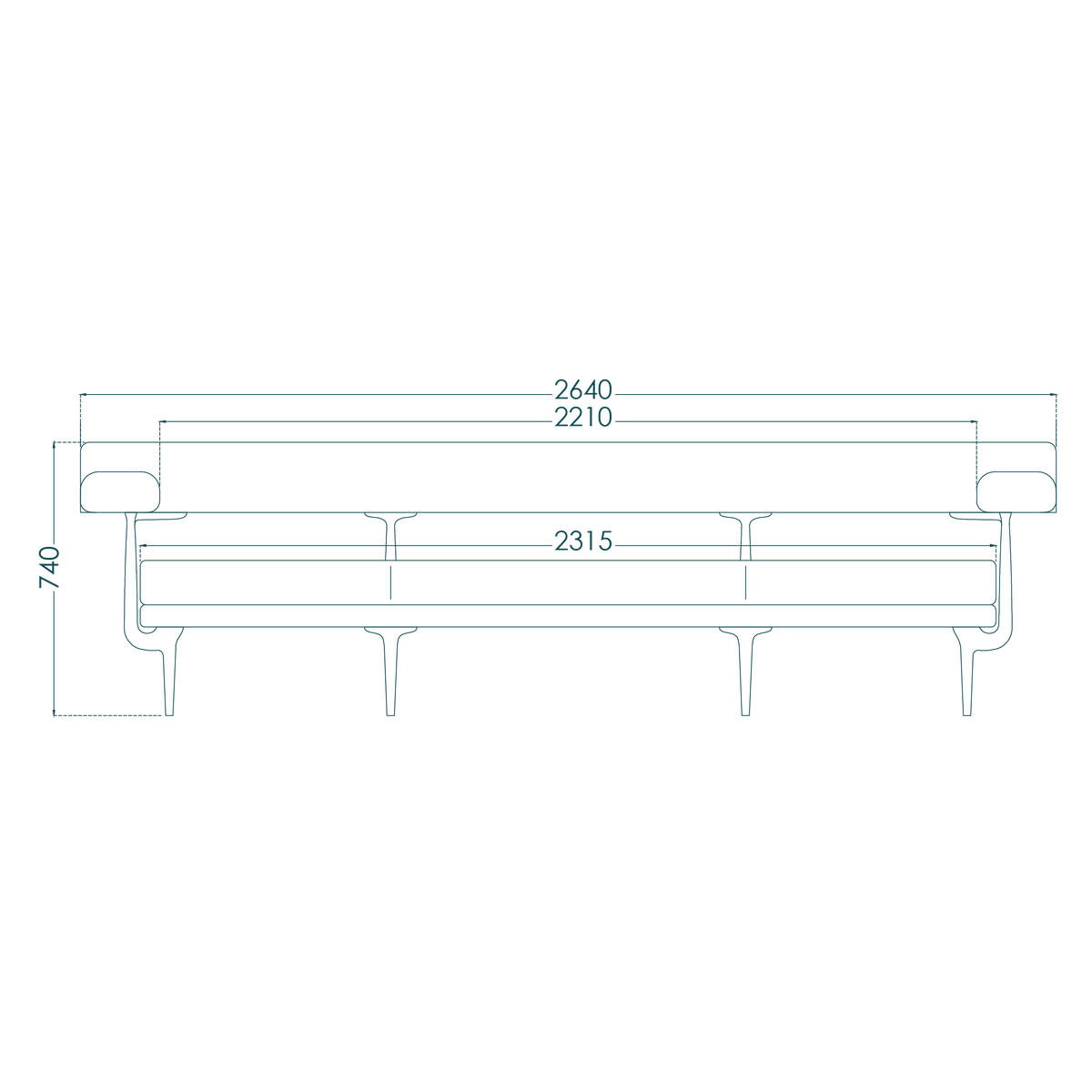 Noguchi 3-Seater Sofa - drawing 1